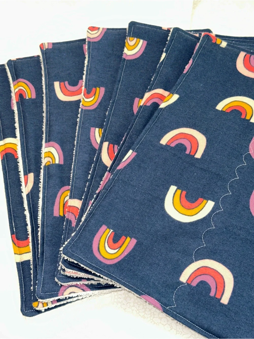 NEW! Handmade NoPaper Hand Towels Navy Pink Retro Arc Terry Cloth Roll 7pc - Picture 6 of 8